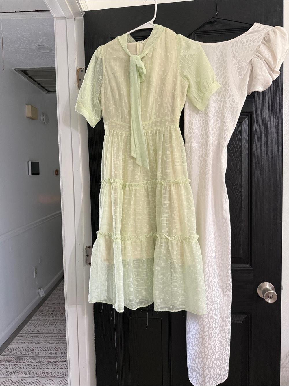 Girls' Light Green Tie-Neck Tiered Casual Dress